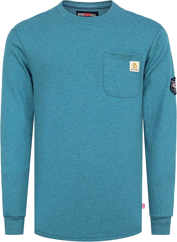 BOCOMAL FR Shirts Crewneck 7oz Midweight Flame Resistant Clothing NFPA2112 CAT2 Men's Fire Retardant Work Shirt