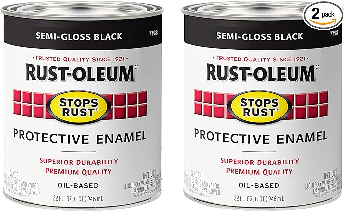 Rust-Oleum 7798502-2PK Stops Rust Brush Paint, Quart, Semi-Gloss Black