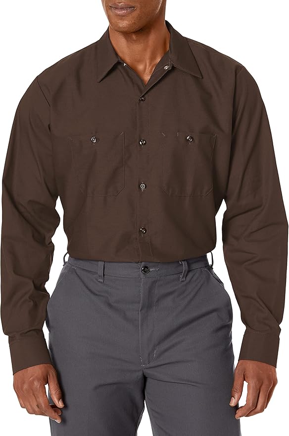 Red Kap Men's Long Sleeve Industrial Work Shirt | Moisture Wicking Button Up, Wrinkle Resistance Fights Fading & Stains