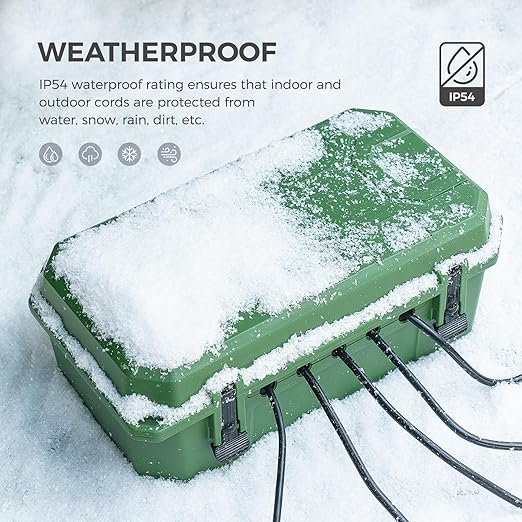 WELKIN Heavy-Duty Outdoor Electrical Box (15.3 * 5.4 * 8.9 inch), IP54 Weatherproof Waterproof Extension Cord Cover, Protect Outlet, Plug, Timer, Power Strip, Holiday Lights (Green)