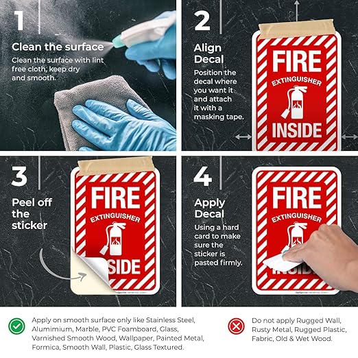 Fire Extinguisher Inside Sign, Fire Safety Sign, 10x7 Inches, 4 Mil Vinyl Decal Stickers Weather Resistant UV Protected, Made in USA