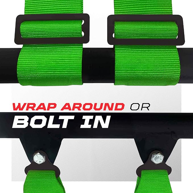1pc 4 Point Harness for Bucket Seat, Push Release, 10 Color Options, Racing Harness, Race Car, Off Road, UTV, RZR (Green, 3 inch)