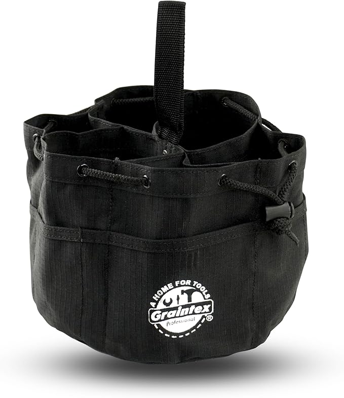 Graintex 18 Pockets Grab Bag Rip-stop Canvas Drawstring Closure, Small Part Organizer Pouch, Small Tools, Screws, Parts, Parachute Tool Bag for Efficient Storage - Black