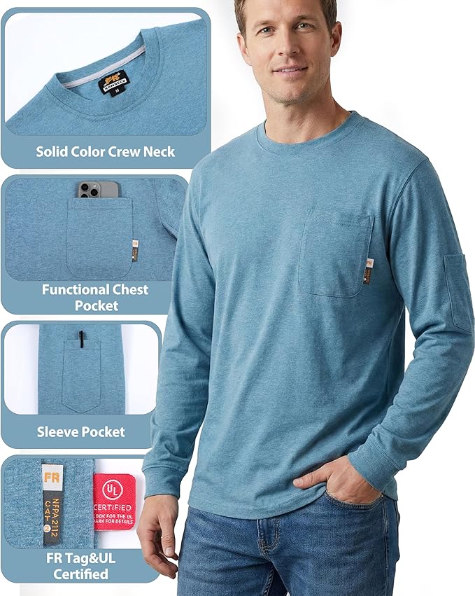 KONRECO FR Shirts for Men Crewneck 6oz Jersey Lightweight Flame Resistant Work T Shirt NFPA2112 CAT2
