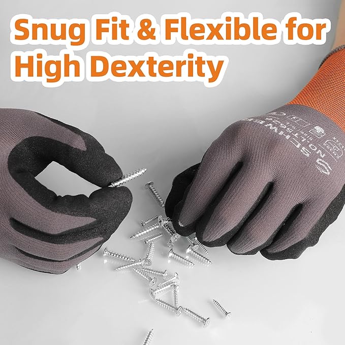 Schwer 3 Pairs Work Gloves with Sandy Nitrile Coating LT5626, Level 6 Abrasion Resistant (Certified) Heavy Duty Gloves with Grip for Men and Women, Ideal for Mechanic, Construction, Gardening, XL