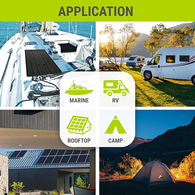 Newpowa 100W Flexible Solar Panel Portable Bendable 12 Volts 10BB Mono Cell for Uneven Surfaces Marine Camping Home Boat RV Surface Black