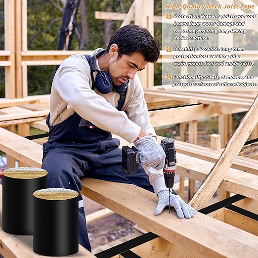 2 Rolls Butyl Joist Tape for decking, 6 Inch x 50 Feet Weatherproof Butyl Sealant Deck Tape Joist-Beam Deck Joist Tape Bulk for Wood Joists Decks Beams Roof