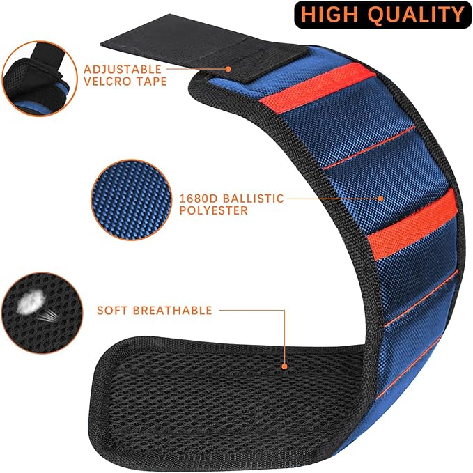 Magnetic Wristband for Holding Screws, Magnetic Tool Holder with 15 Strong Magnets Perfect Tool Gifts for Dad Father Husband, Carpenter, Woodworker (Blue)