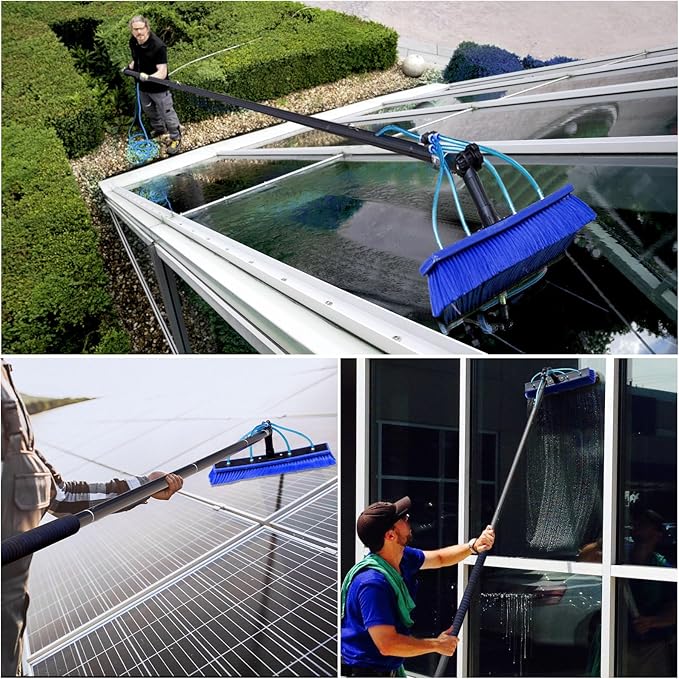 Solar Panel Window Cleaning Brush and Pole, 26FT Adjustable Window Cleaner Brush & Water Fed Pole Kit, Solar Panel Cleaning System Window Washing Equipment Tool