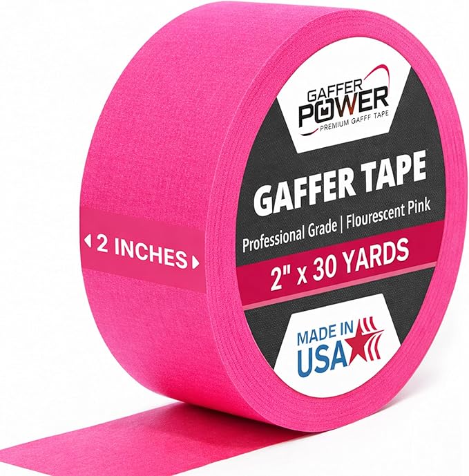 Professional Gaffer Tape – Made in USA, Heavy Duty, Non-Reflective Cloth Tape for Floor Marking, Stage, Film & Events – 2 Inch x 30 Yards, Fluorescent Pink