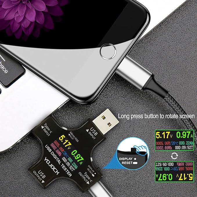YOJOCK USB C Tester USB Power Meter 2 in 1 Digital Multimeter 3.6-32V 0-8.0A Voltage and Current Tester, Type C Voltmeter Battery Capacity Volt Ammeter Power Bank USB Cable Charger Detector
