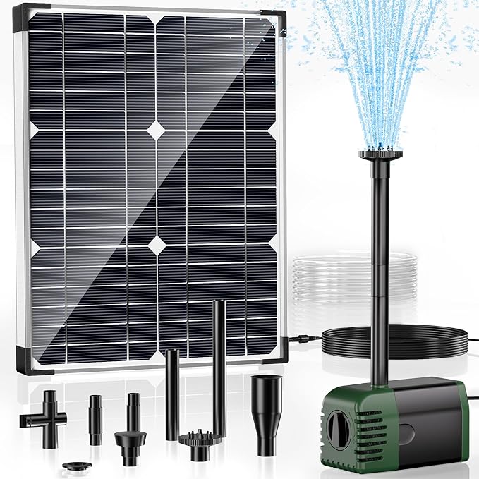 POPOSOAP Solar Water Pump Fountain,20W Solar Fountain Pump 320GPH Solar Powered Water Pump with Adjustable Flow, PVC Tubing and 16.4ft Cord Length for Ponds, Garden, Waterfall, Fish Pond