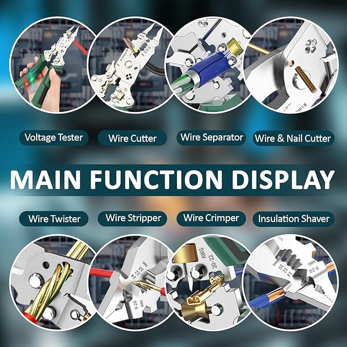 14-in-1 Wire Stripping Pliers, 2026 New Rechargeable Wire Strippers Tool with Voltage Tester&Alarms, Detectable 12-250V, Heavy-Duty Electrical Pliers&Wire Cutters–for Professional and Home Use (Green)