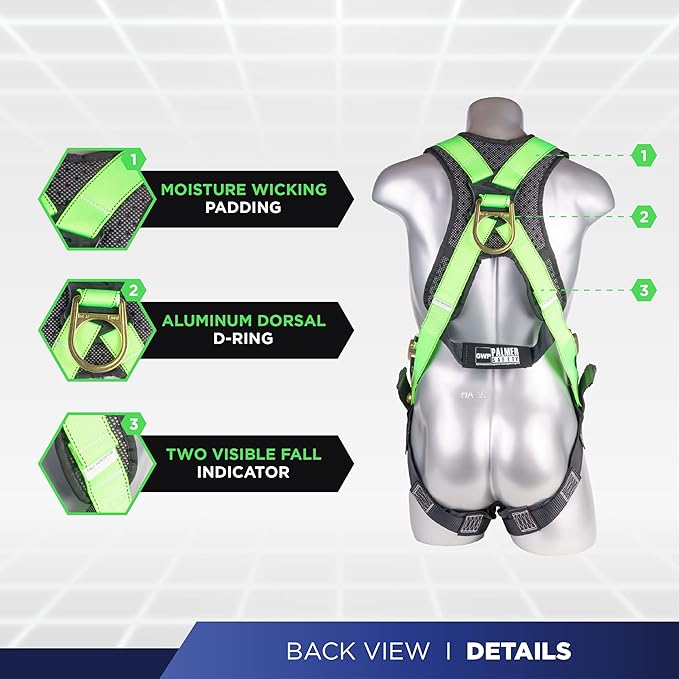 Palmer Safety Fall Protection Safety Harness Kit I Construction Harness + Various Lanyard + D-Ring Extender