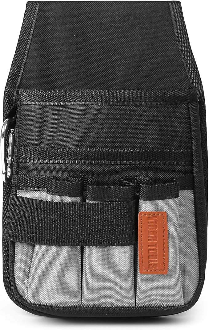 Small Tool Pouch with Belt Clip,Tool Belt Pouches,Electrician Tool Pouch.Mini Organizer Pocket Attachment for Tool Belt,5 Pockets and Heavy-Duty Metal Belt Clip Attachment.…