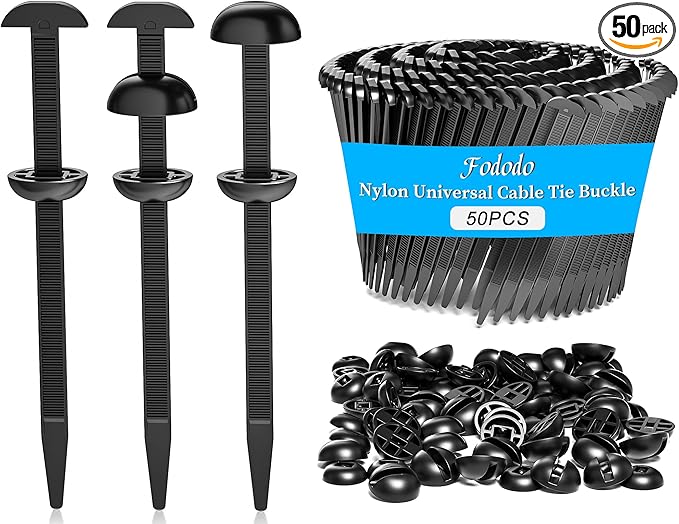 50Pcs Nylon Universal Cable Tie Buckle for Car, Upgraded Automotive Zipper Clips, Heavy Duty Self-Locking Zip Ties Holder with Pin & Button,Top Movable Dome Design