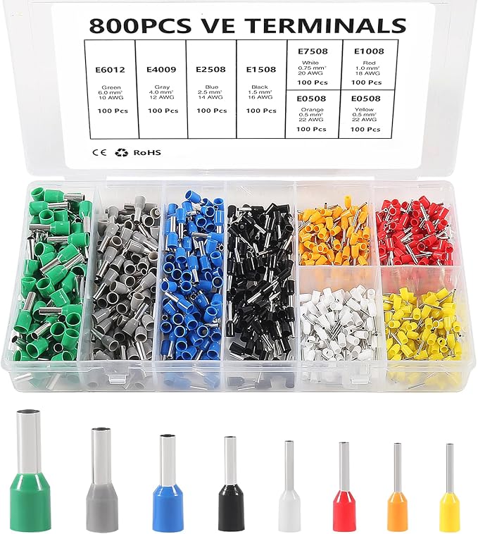801PCS Ferrule Crimping Tool Kit, AWG23-7 Self-adjustable Ratchet Wire Crimping Tool Kit Crimper Plier Set with 800PCS Wire Terminals Crimping Connectors Wire End Ferrules Terminals