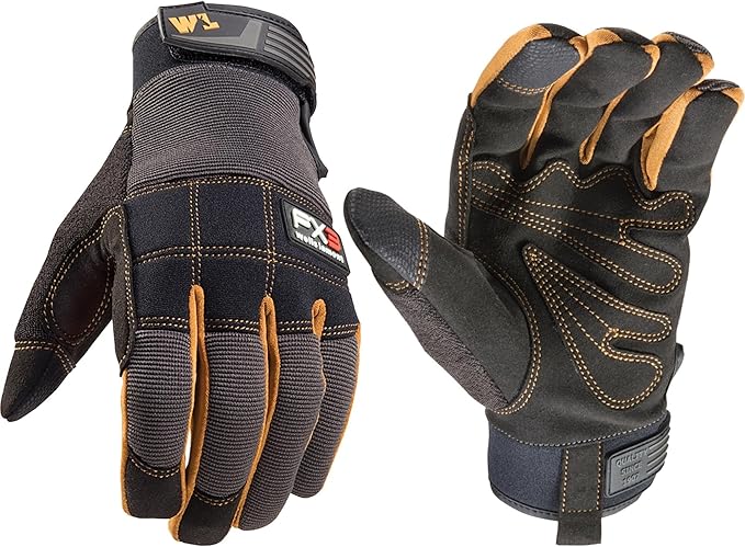 Wells Lamont FX3 Men's Work Gloves – Dexterity, Synthetic Leather Palm, Reinforced Fingertips – Stretch Spandex for Comfort – Touchscreen-Ready, All-Purpose Use, Ergonomic Fit – Black, Large (7853LC)