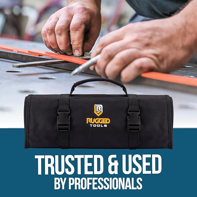 32 Pocket Tool Roll Organizer - Wrench Organizer & Tool Pouch - Wrench Roll Includes Pouches for 10 Sockets - Roll Up Tool Bag for Electrician, HVAC, Plumber, Carpenter or Mechanic - From Rugged Tool