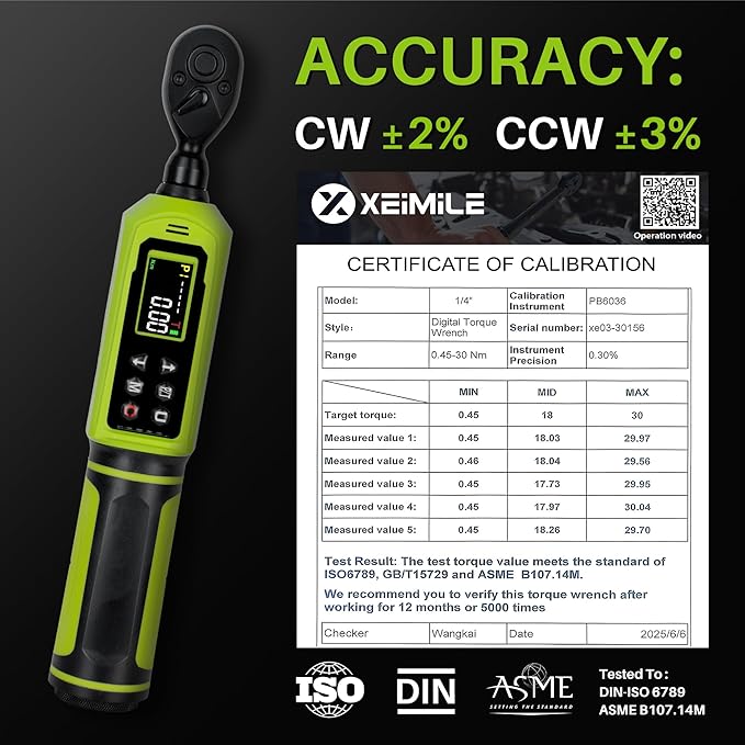 Digital Torque Wrench 1/4" Drive-4-266In.Lb/0.45-30N.m, Electric Torque Wrench With Vibration Buzzer LED Indicator,±2% Accuracy Five Units for Bike Motorcycle Car Auto Repair,DIY,Green Black