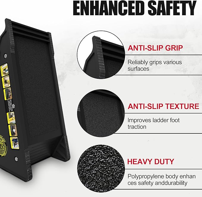 Stable Platform Ladder Leveler - Ladder Levelers for Extension Ladders with Storage for Uneven Surfaces (Regular Black)