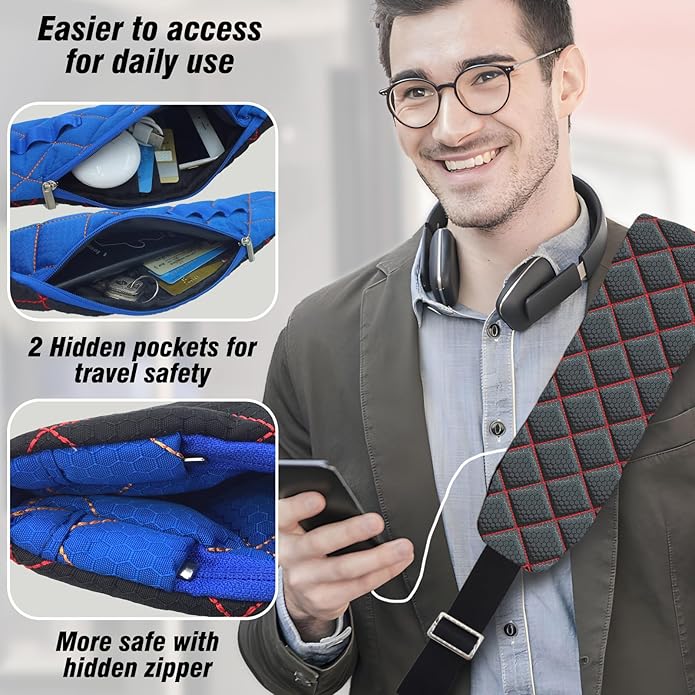 Ultra Comfortable Shoulder Strap Bag Belt with Anti-Theft Pockets and Padded, 2 Tone Reversible Use, Stylish & Secure