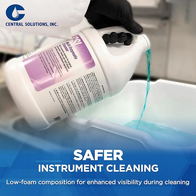 CSI Central Solutions Multi Enzymatic Cleanser - Hospital Grade Medical Instrument Cleaner for Presoak and Manual Processing, 1 Gal, 4 Pack