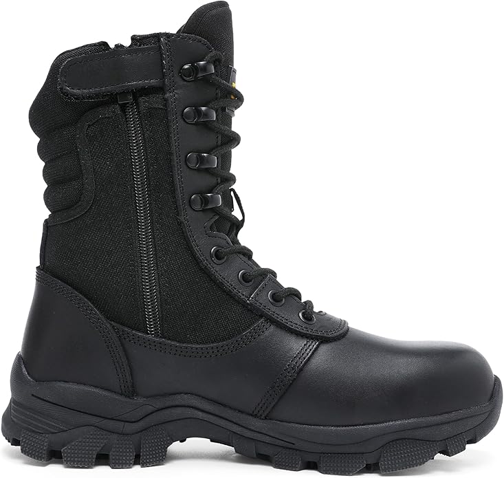 DahWe Men's Steel Toe Work Boots with Side Zipper 8 inch Lightweight Comfortable Indestructible Puncture Proof for Industrial Construction Warehouse Roofing Logger Riding Safety
