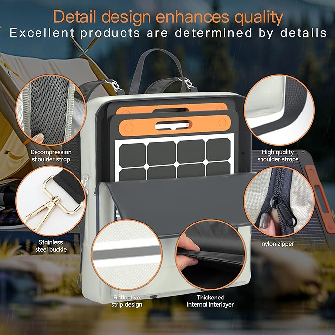 1680D Waterproof Solar Panel Storage Bag, Compatible with Jackery SolarSaga 100W 100X200W, Suitable for 2 Solar Panels, 3-in-1 Multifunctional Backpack (Handheld/Slanted/Backpack)