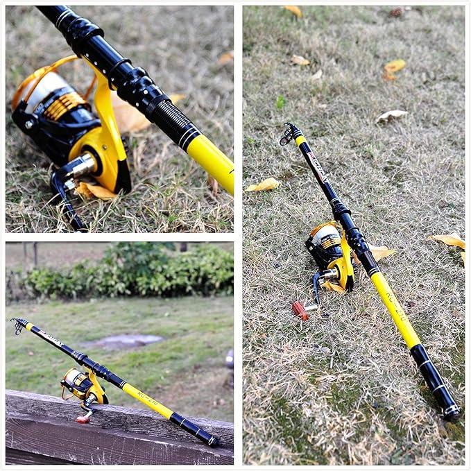 Richcat Fishing Rod and Reel Combo，Medium Heavy Poles and Reels Telescopic Rod Kits for Adults， 22lb Line Pre-spooled with Spining Reel for Travel Saltwater Freshwater Catfish Bass Fishing