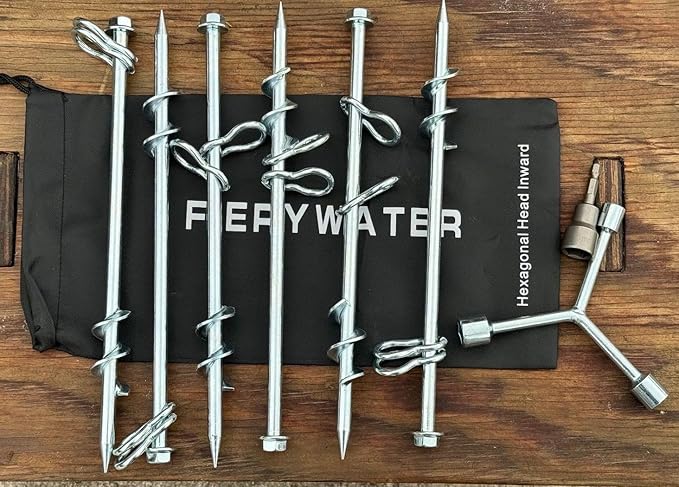Ground Anchors Screw in 6 Pack-12 Inch Double Arbitrary Direction Galvanized Tent Stakes Kit for Swing and Trampoline Set High Wind Solid Metal Hex Head Dog Tie Out Stake
