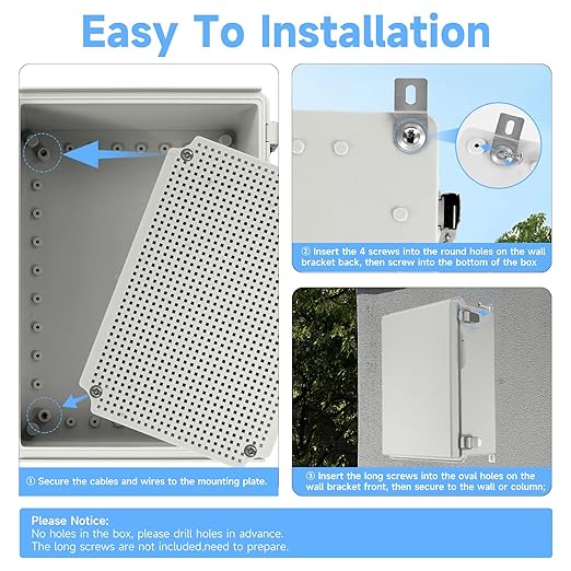 Waterproof Electrical Junction Enclosure Outdoor with Stainless Latch, IP65 ABS Plastic Project Box with 1 Grid Mounting Plates, 2 Cable Glands, 4 Wall Brackets and 8 Screws (Large:13.8"x9.8"x5.9")
