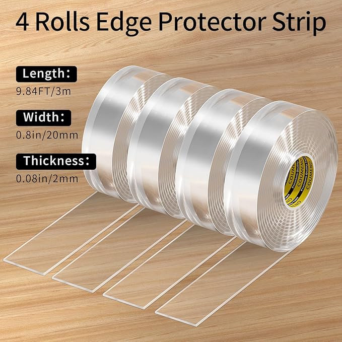 4Pack Clear Edge Protector 0.8inX9.84FT(39.36FT Total) Safe Corner Protector, Anti-Sharp Edge Protector, for Furniture, Drawers, Tables, Cabinets