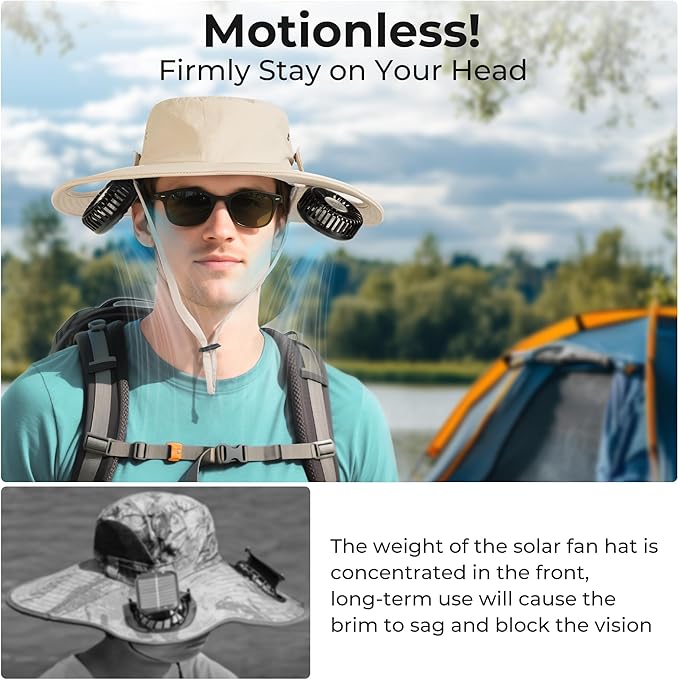 Cooling Sun Hat with Fan Rechargeable, UPF50+ Bucket Hat, 8-16H Neck Fan Hat for Camping Beach Essentials, Gift for Men Women