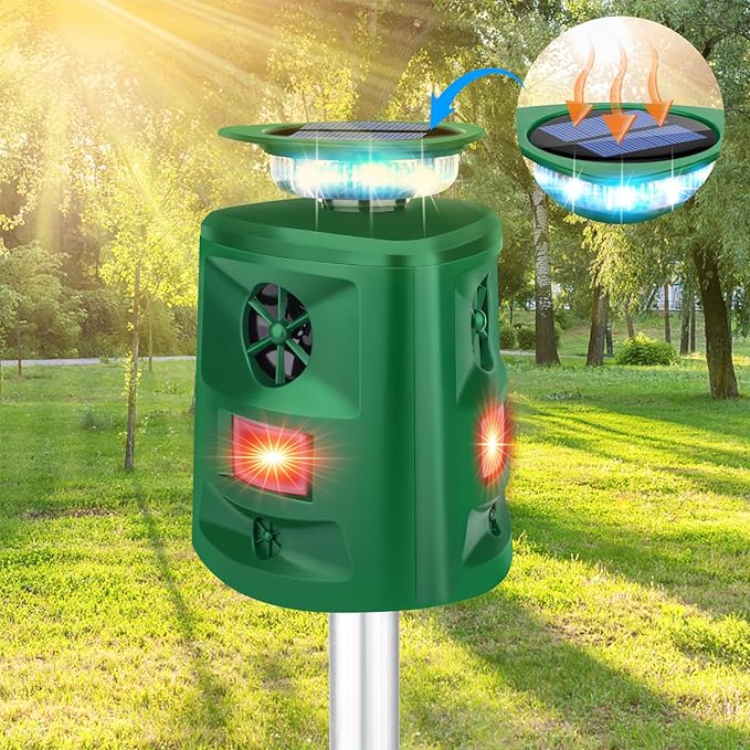 Ultrasonic Animal Repellent Outdoor,2026 Cat Repellent Devices Deer Repellent Solar Animal Repeller with Motion Sensor & Flashing Light to Scare Deer Squirrel Rabbit Raccoon Cat Skunk for Yard Lawn