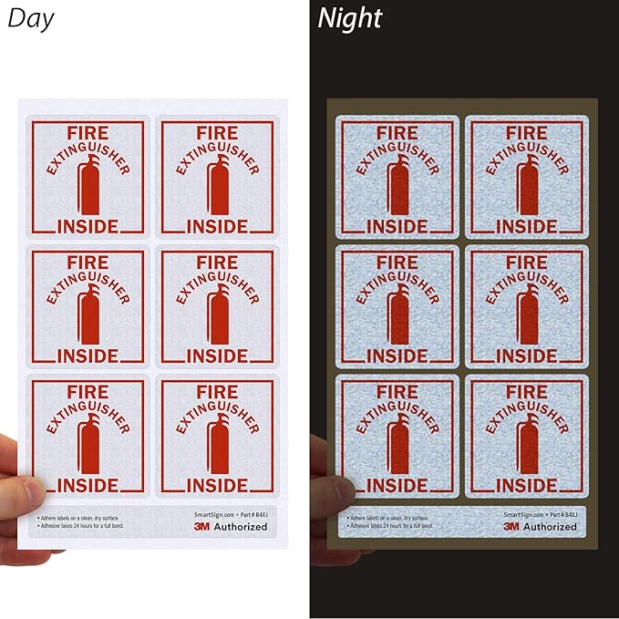 SmartSign Fire Extinguisher Inside Stickers | 2.75" x 2.75" Engineer Grade Reflective Labels, Pack of 6, Made in USA