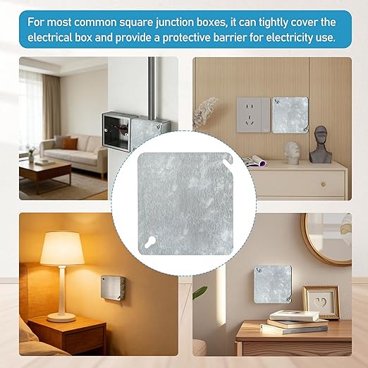 Metal Electrical Box Cover Plates,Electric Junction Box Cover,4 Inch Square Flat Blank Electric Box Panel,Solid Cold Rolled Steel Outlet Box Cover for 4x4Inch Square Box(6 Pack)