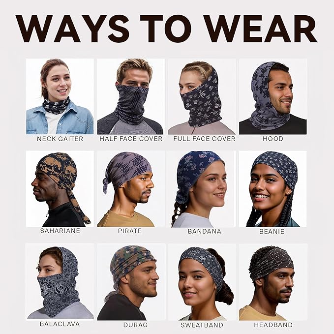 9-Pack Balaclava Face Mask for Men & Women - UV Protection Neck Gaiter, Multi-Use Cycling Mask & Breathable Headband