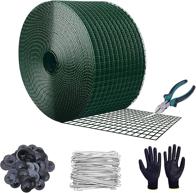 Solar Panel Bird Guard,6inx120ft Critter Guard for Solar Panels with 100pcs Fastener Clips,PVC Coated Galvanized Pigeon Solar Panel Mesh,Critter Guard with Plier,Gloves for Bird Proofing