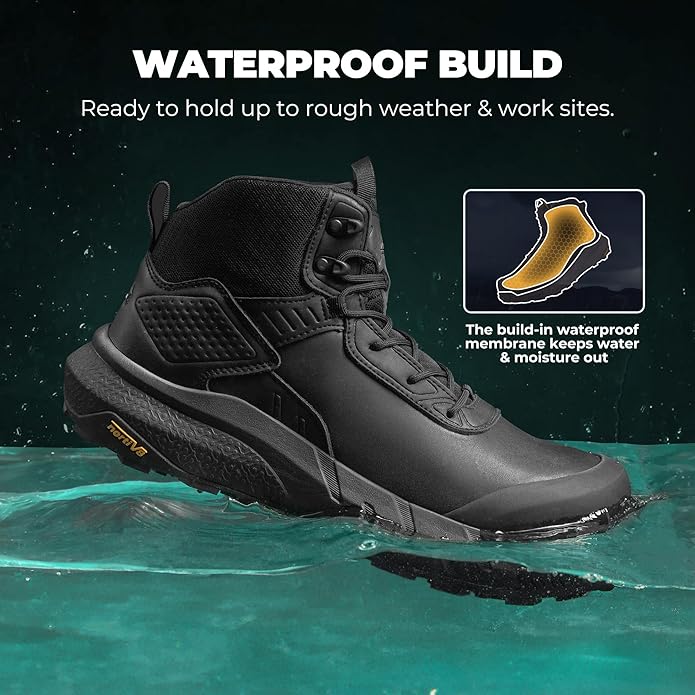 NORTIV 8 Composite Toe Boots for Men – Waterproof Lightweight Non-Slip ASTM F2412-24 & ASTM F2913-24 Safety Work Boots for Warehouse & Construction VaporGuard-Nano