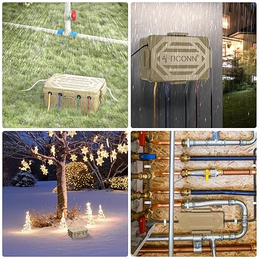 TICONN Outdoor Electrical Box, IP54 Splash-Proof Outdoor Extension Cord Cover, Protects Power Strip, Plug, Socket, Timer, Holiday Lights (Brown, Small) (Pack of 2)