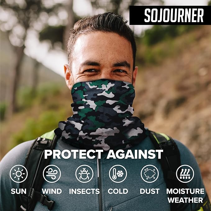 Sojourner Neck Gaiter, Bandana, Buff (9 Pack) - Face Cover for Men, Women, and Teens - Neck Warmer UV Sun Protection Gator