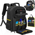 Tool Backpack, Heavy Duty Tool Bag with Padded Shoulder and Removable Tool Organizer, Water-Resistant Work Backpack, for Electrician, Plumber, HVAC, Cable Repairman, Black & Yellow