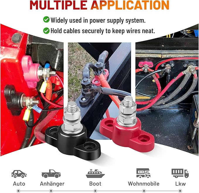 RED WOLF 12V 150A Power Distribution Block 5/16" Single Stud Busbar M8 Terminal Bus Bar 12 Volt DC Battery Junction Post for Auto Boat Marine Solar System Positive and Negative (2PC)