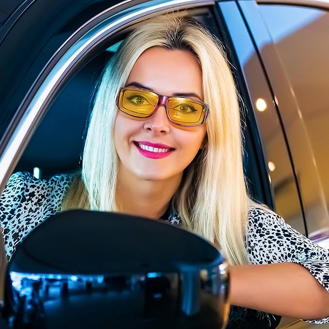 URUMQI Night Vision Driving Glasses Fit Over Eyeglasses for Men Women, Anti Glare Polarized Nighttime Glasses Yellow Lens