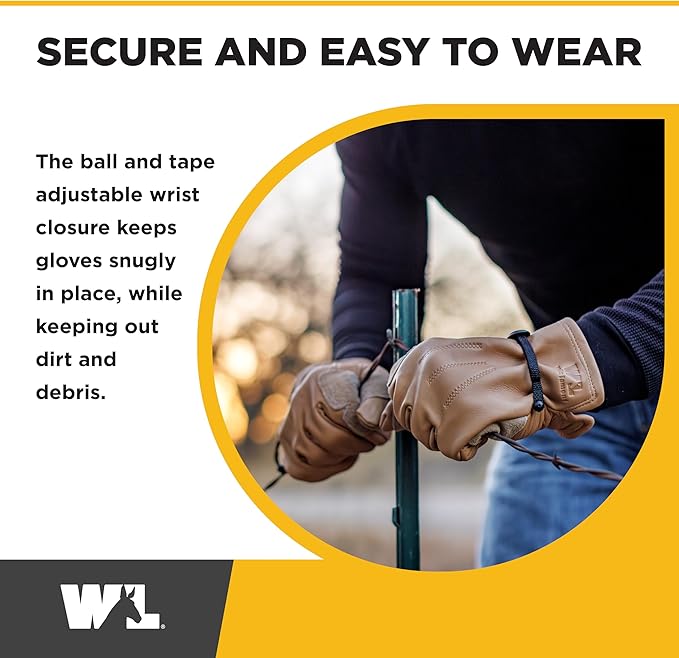 Wells Lamont Leather Work Gloves for Men – Heavy Duty, Cowhide, Abrasion & Puncture Resistant – Adjustable Wrist, Gunn Cut Design, Ideal for Ranching, Farming, Construction - Timber - XL