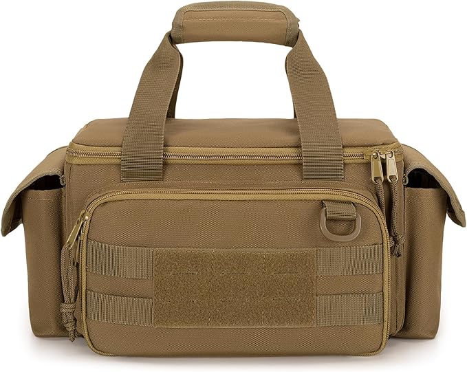 Small Tool Bag with Anti-friction and Thick Padded Bottom, Tool Storage Organizer for Men, Tactical Bag, Range Bag, Multi-functional Work Tote for Repairman, Electrician, Carpenters (Khaki)