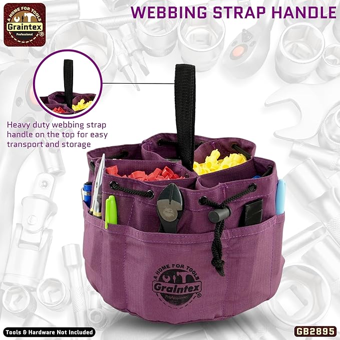 Graintex 18 Pockets Grab Bag Rip-stop Canvas Drawstring Closure, Small Part Organizer Pouch, Small Tools, Screws, Parts, Parachute Tool Bag for Efficient Storage - Purple