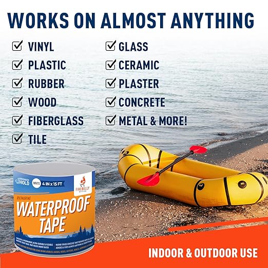 Firebelly Outfitters Heavy Duty Waterproof Tape for Leaks – All-Weather Sealant for Outdoor & Indoor Repairs – Marine Grade, Weatherproof, Strong Adhesive for Pools, Roofs, Plumbing, and More (White)