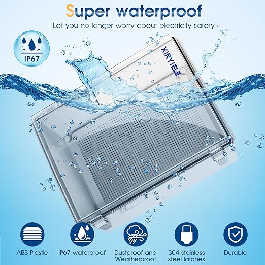 Waterproof Outdoor Project ABS Plastic Junction Box IP67 Weatherproof Dustproof Enclosure with Hinged Cover, Mounting Plate,Wall Brackets for Power Project (Clear.15.7"x11.8"x7.1")